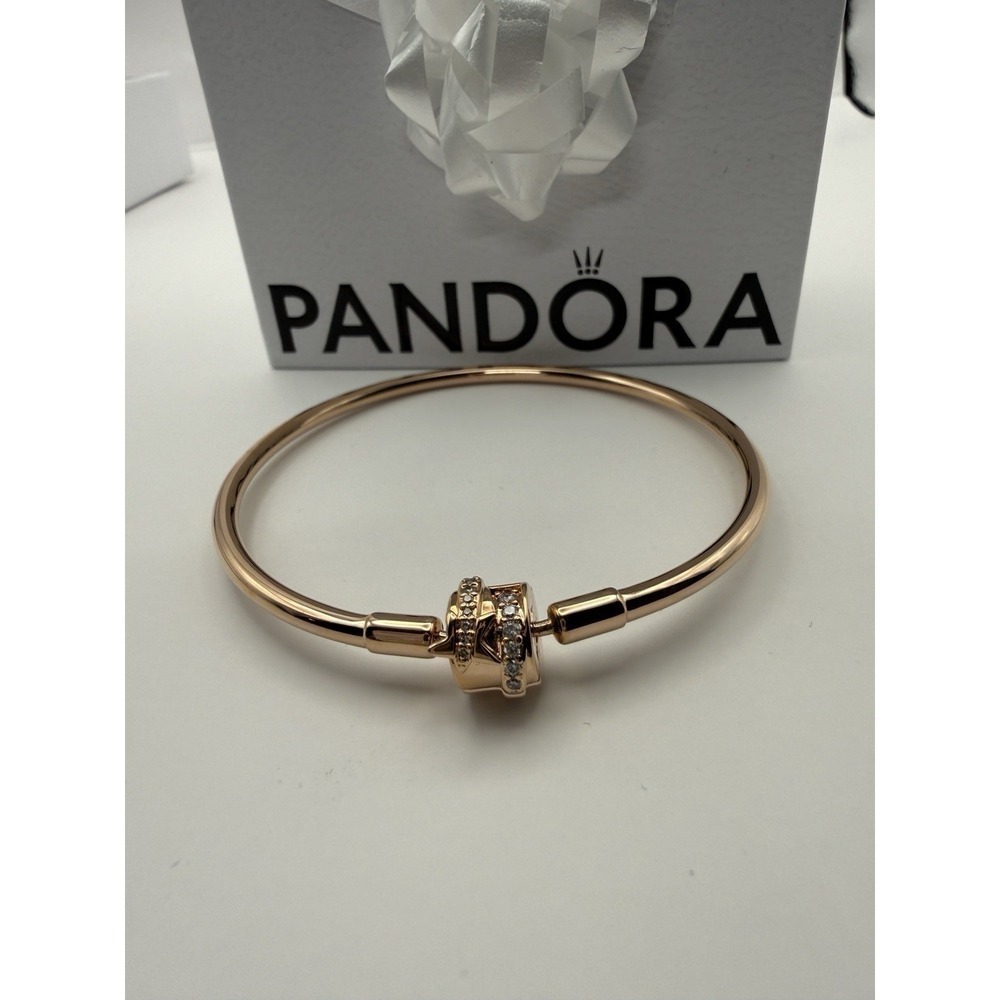 Pandora Rose Gold Pave Star Bangle Bracelet Cubic Zirconia Celestial Jewelry
